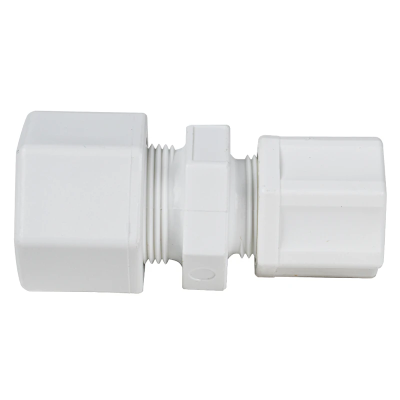 5/8" OD Tube x 1/2" OD Tube Jaco Polypropylene Reducing Union Tube Fitting with Plastic Gripper - 220 psi