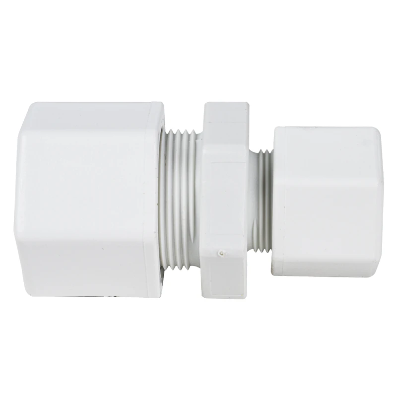 7/8" OD Tube x 5/8" OD Tube Jaco Polypropylene Reducing Union Tube Fitting with Plastic Gripper - 220 psi
