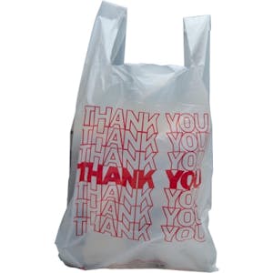 10" x 5" x 18" 0.65 mil White  "Thank You" T-Shirt Bags