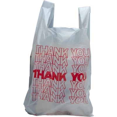 10" x 5" x 18" 0.65 mil White  "Thank You" T-Shirt Bags