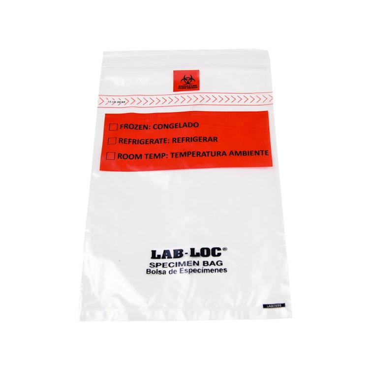 6" x 9" x 1.75mil Lab-Loc® Specimen Bags with Removable Biohazard Symbol- Clear