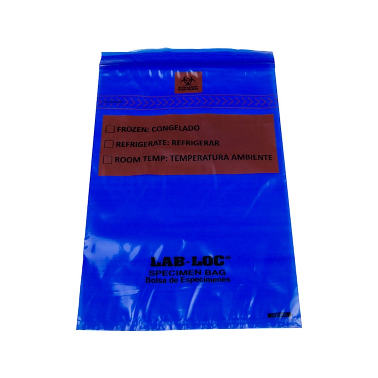 6" x 9" x 1.75mil Lab-Loc® Specimen Bags with Removable Biohazard Symbol- Blue