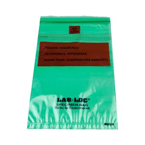 6" x 9" x 1.75mil Lab-Loc® Specimen Bags with Removable Biohazard Symbol- Green