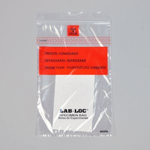 6" x 9" x 1.75mil Lab-Loc® Specimen Bags with Removable Biohazard Symbol- contain Absorbent Pad- Clear