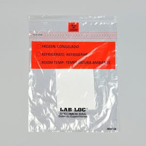 12" x 15" x 1.75mil Lab-Loc® Specimen Bags with Removable Biohazard Symbol- contain Absorbent Pad- Clear