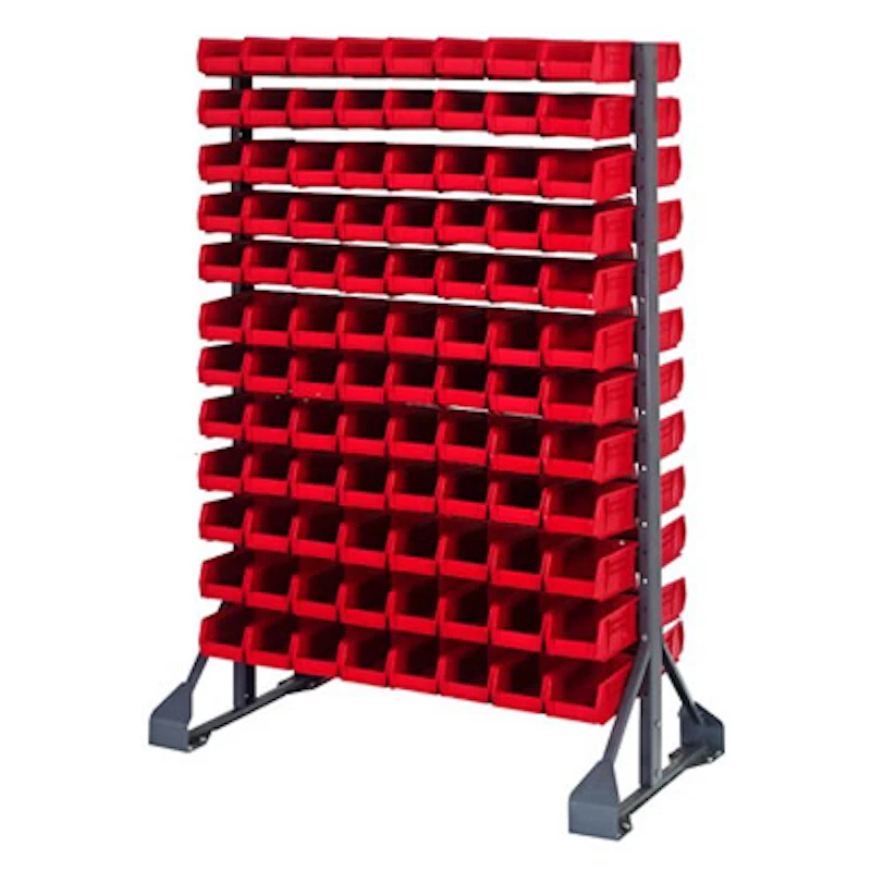 Double Sided Rack with 12 Rails & 192 Red Bins 7-1/2" L x 4-1/8" W x 3" Hgt.