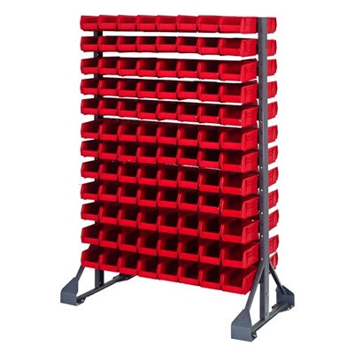 Double Sided Rack with 12 Rails & 192 Red Bins 7-1/2" L x 4-1/8" W x 3" Hgt.