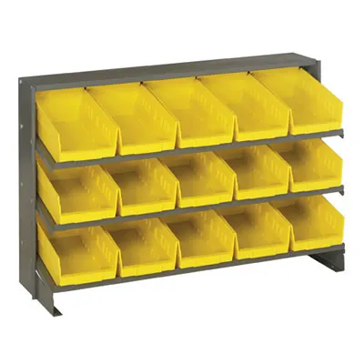 Bench Rack Sloped Shelving Systems with 15 Yellow Bins