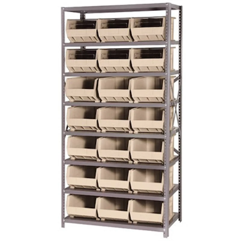 18" W x 36" L x 75" Hgt. Storage Unit w/8 Shelves & 21 Ivory Bins 16" L x 11" W x 8" Hgt.