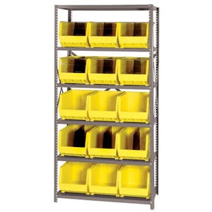 18" W x 36" L x 75" Hgt. Storage Unit w/6 Shelves & 15 Yellow Bins 18" L x 11" W x 10" Hgt.