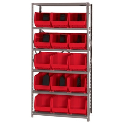 18" W x 36" L x 75" Hgt. Storage Unit w/6 Shelves & 15 Red Bins 18" L x 11" W x 10" Hgt.