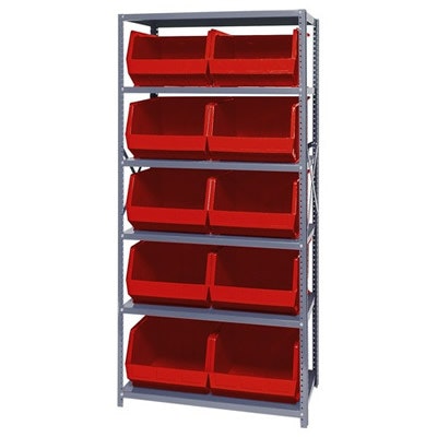 18" W x 36" L x 75" Hgt. Storage Unit w/6 Shelves & 10 Red Bins 18" L x 16-1/2" W x 11" Hgt.