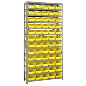12" W x 36" L x 75" Hgt. Unit with 13 Shelves & 60 Yellow Bins 11-5/8" L x 6-5/8" W x 4" Hgt.