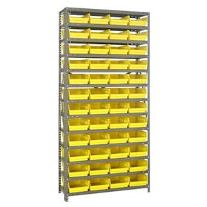 12" W x 36" L x 75" Hgt. Unit with 13 Shelves & 48 Yellow Bins 11-5/8" L x 8-3/8" W x 4" Hgt.