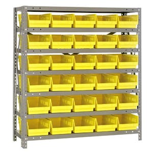 12" W x 36" L x 39" Hgt. Unit with 7 Shelves & 30 Yellow Bins 11-7/8" L x 6-5/8" W x 4" Hgt.