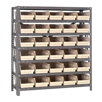 12" W x 36" L x 39" Hgt. Unit with 7 Shelves & 30 Ivory Bins 11-7/8" L x 6-5/8" W x 4" Hgt.