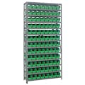 18" W x 36" L x 75" Hgt. Unit with 13 Shelves & 96 Green Bins 17-7/8" L x 4-1/8" W x 4" Hgt.