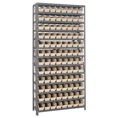 18" W x 36" L x 75" Hgt. Unit with 13 Shelves & 96 Ivory Bins 17-7/8" L x 4-1/8" W x 4" Hgt.