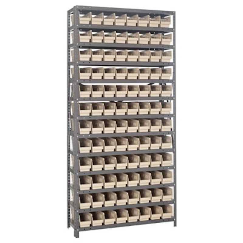 18" W x 36" L x 75" Hgt. Unit with 13 Shelves & 96 Ivory Bins 17-7/8" L x 4-1/8" W x 4" Hgt.