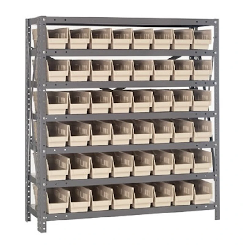 18" W x 36" L x 39" Hgt. Unit with 7 Shelves & 48 Ivory Bins 17-7/8" L x 4-1/8" W x 4" Hgt.