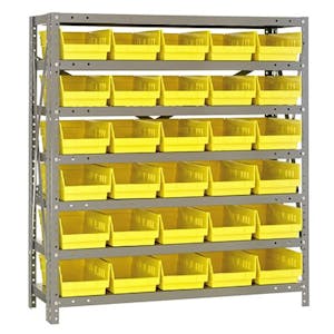 18" W x 36" L x 39" Hgt. Unit with 7 Shelves & 30 Yellow Bins 17-7/8" L x 6-5/8" W x 4" Hgt.