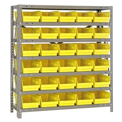 18" W x 36" L x 39" Hgt. Unit with 7 Shelves & 30 Yellow Bins 17-7/8" L x 6-5/8" W x 4" Hgt.
