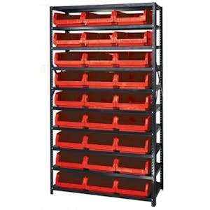 Magnum Bin Unit with 10 Shelves & 27 Red Bins 19-3/4" L x 12-3/8" W x 5-7/8" Hgt.