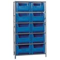 42" W x 18" D x 75" Hgt. Giant Stack Steel Shelving System Unit with 10 - 15-1/4" L x 19-7/8" W x 12-7/16" Hgt. Blue Bins
