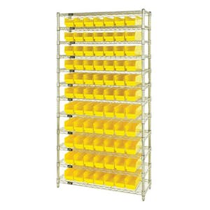 Shelf Bin System with 12 Shelves & 77 Yellow Bins 17-7/8" L x 4-1/8" W x 4" Hgt.
