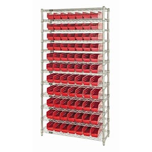 Shelf Bin System with 12 Shelves & 77 Red Bins 17-7/8" L x 4-1/8" W x 4" Hgt.