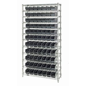 Shelf Bin System with 12 Shelves & 77 Black Bins 17-7/8" L x 4-1/8" W x 4" Hgt.