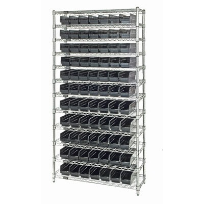 Shelf Bin System with 12 Shelves & 77 Black Bins 17-7/8" L x 4-1/8" W x 4" Hgt.