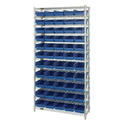 Shelf Bin System with 12 Shelves & 55 Blue Bins 17-7/8" L x 6-5/8" W x 4" Hgt.