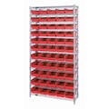 Shelf Bin System with 12 Shelves & 55 Red Bins 17-7/8" L x 6-5/8" W x 4" Hgt.