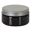 2 oz. Amber PET Straight-Sided Round Jar with 58/400 Brushed Silver Aluminum Cap with Foam Liner
