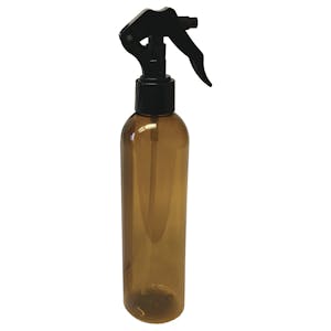 8 oz. Amber PET Bullet Spray Bottle with Black Polypropylene Micro Sprayer