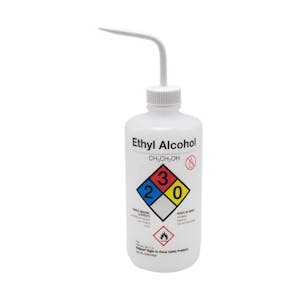 16 oz./500mL Ethanol Nalgene™ Right-To-Know Safety Wash Bottle with White Dispensing Nozzle