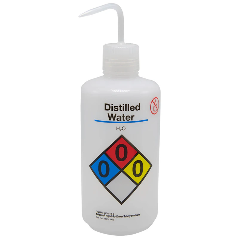 32 oz./1000mL Distilled Water Nalgene™ Right-To-Know Safety Wash Bottle with Natural Dispensing Nozzle