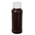 4 oz. Brown HDPE Modern Round Bottle with 28/410 White Ribbed CRC Cap with F217 Liner