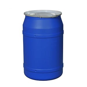 55 Gallon Blue Straight-Sided Open Head Poly Drum with 2" & 3/4" Bungs Lid & Metal Lever-Locking Ring