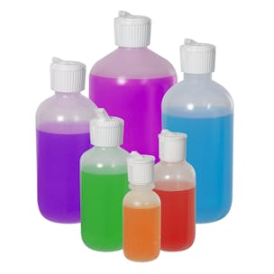LDPE Boston Round Bottles with Flip-Top Dispensing Caps