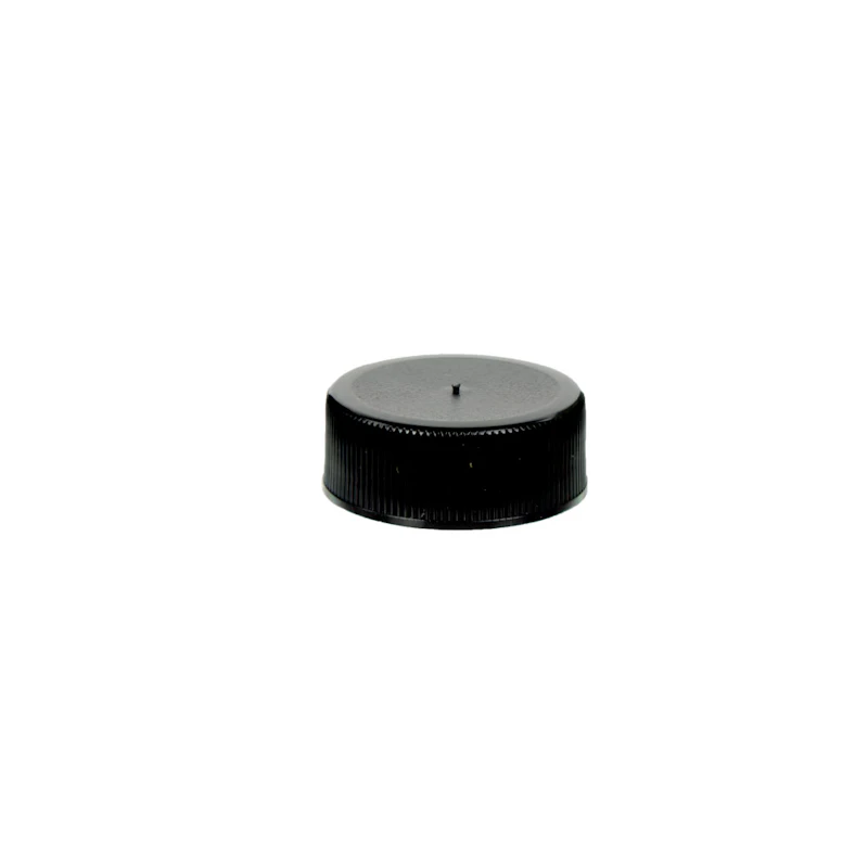 28/400 Black Polypropylene Unlined Ribbed Cap