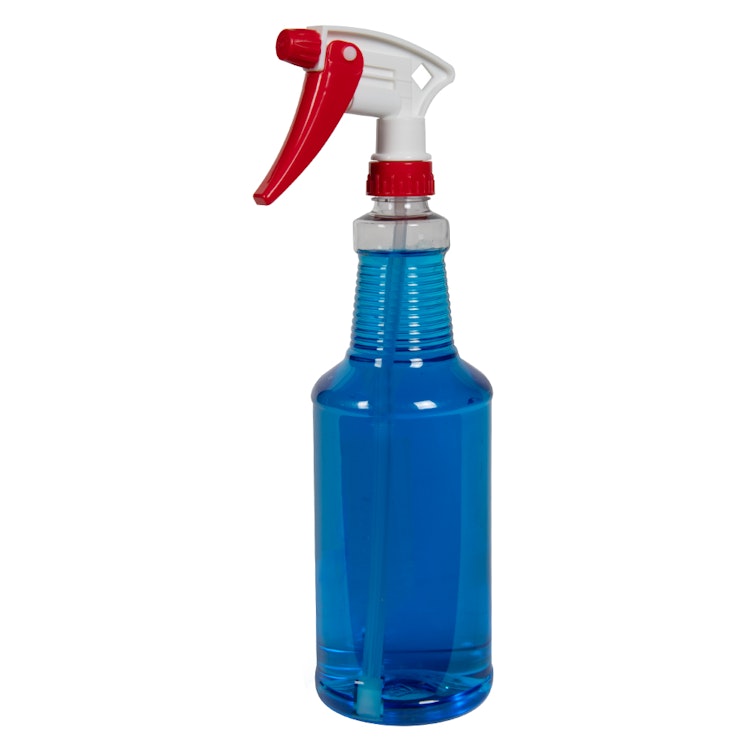 32 oz. Clear PET Spray Bottle with Red & White Sprayer