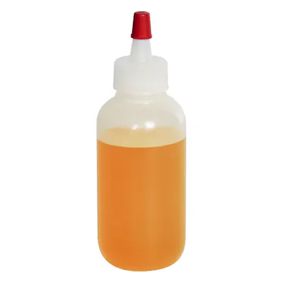 2 oz. Natural LDPE Boston Round Bottle with 18/400 Natural Yorker Dispensing Cap with Regular Red Tip