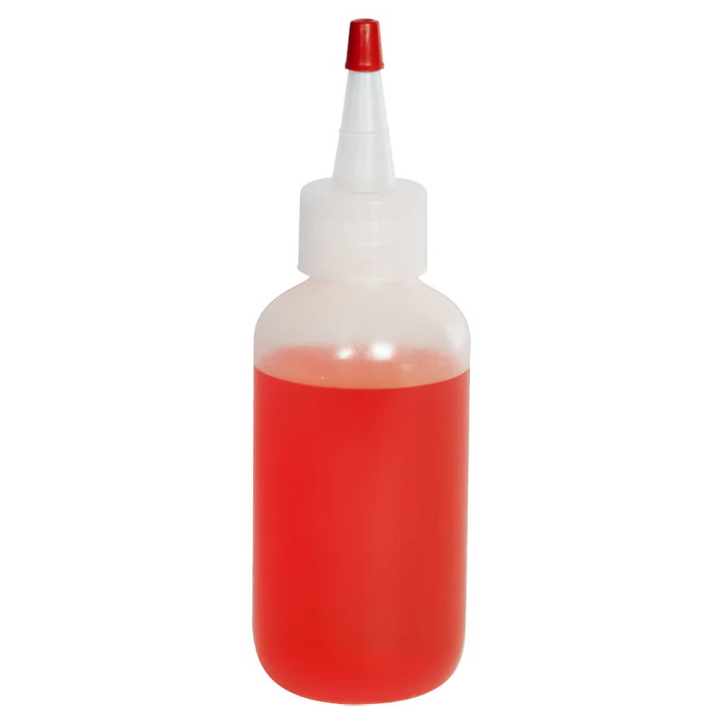 4 oz. Natural LDPE Boston Round Bottle with 24/410 Natural Yorker Dispensing Cap with Regular Red Tip