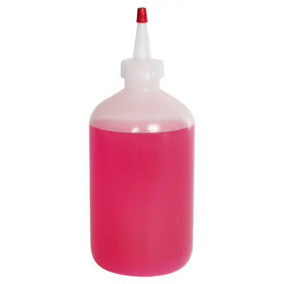 16 oz. Natural LDPE Boston Round Bottle with 28/400 Natural Yorker Dispensing Cap with Regular Red Tip
