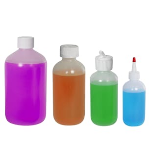 5 pack of 8oz (240mL) Plastic Boston Round Squeeze Bottles + Yorker Caps  LDPE