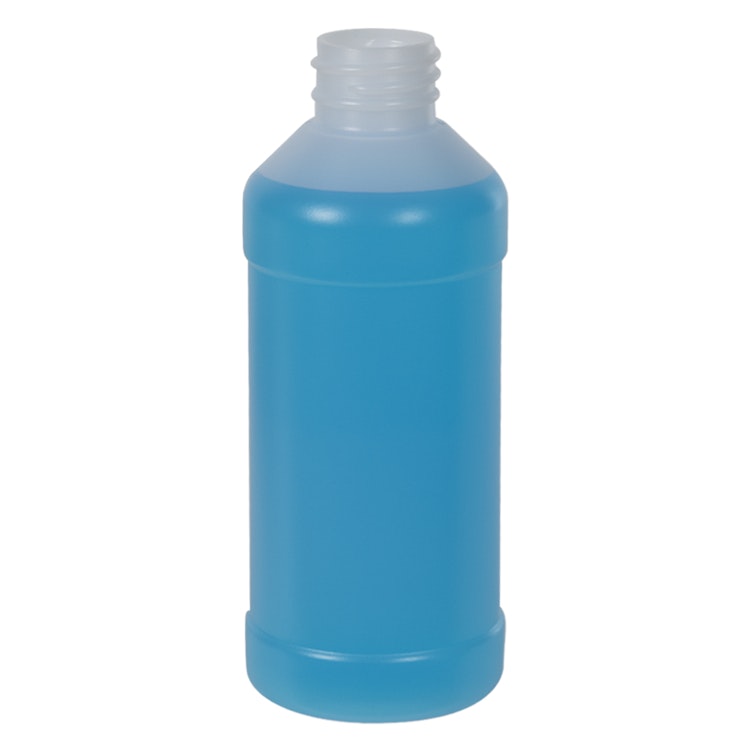 8 oz. Natural HDPE Modern Round Bottle with 28/410 Neck (Cap Sold Separately)