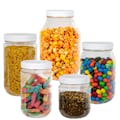 159 oz. Clear PET Round Jar with Label Panel & 120/400 Black Ribbed Cap with F217 Liner