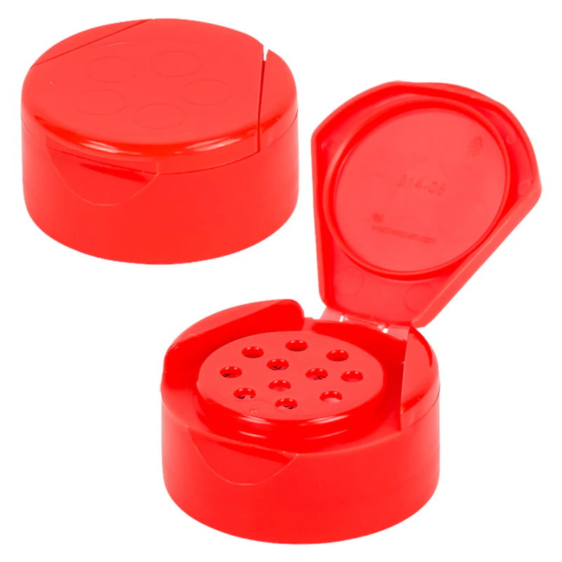 43/485 Red 11 Hole Flapmate® Spice Cap with Pressure-Sensitive Foam Liner - 0.125" Holes